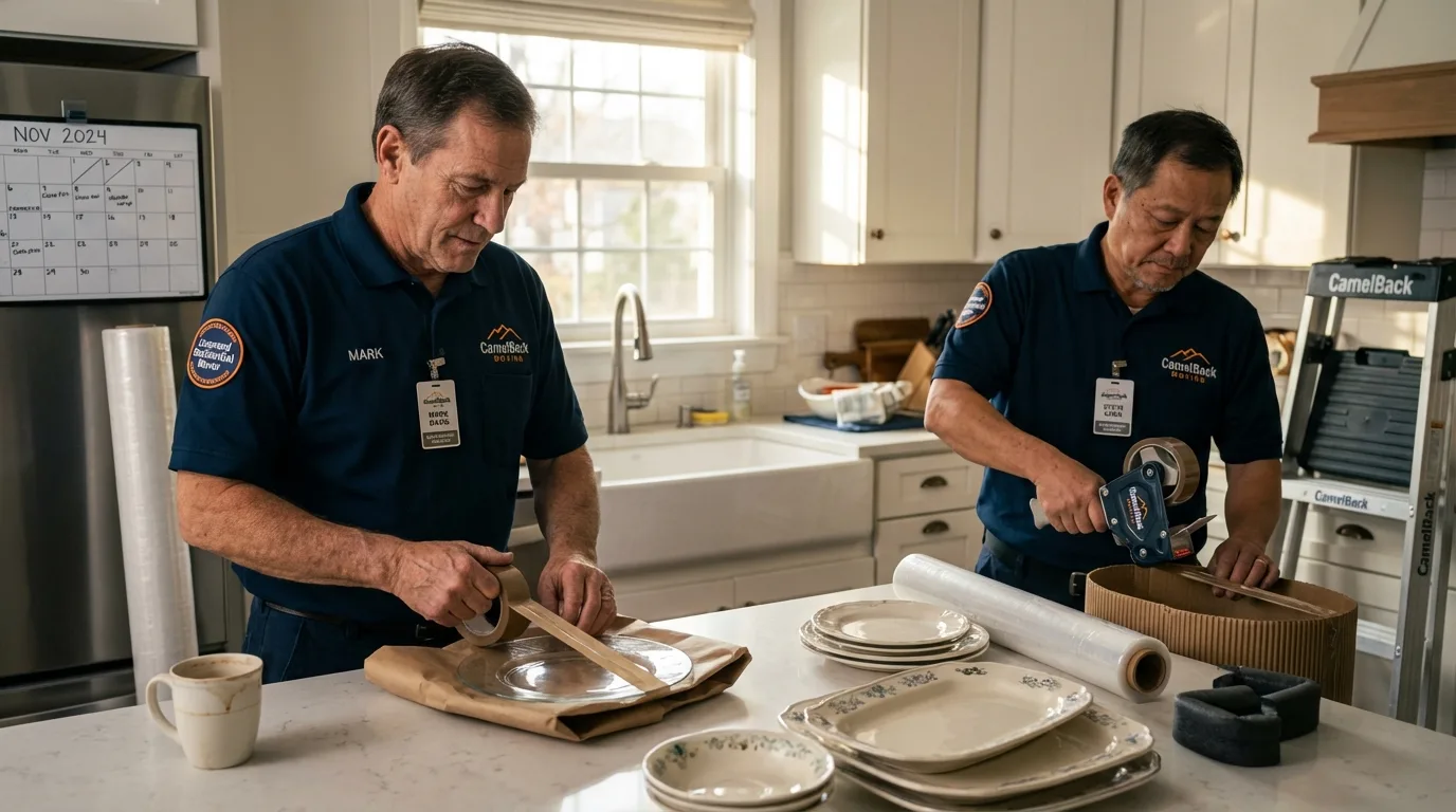 Professional crew packing kitchen dishware in Mabton, WA
